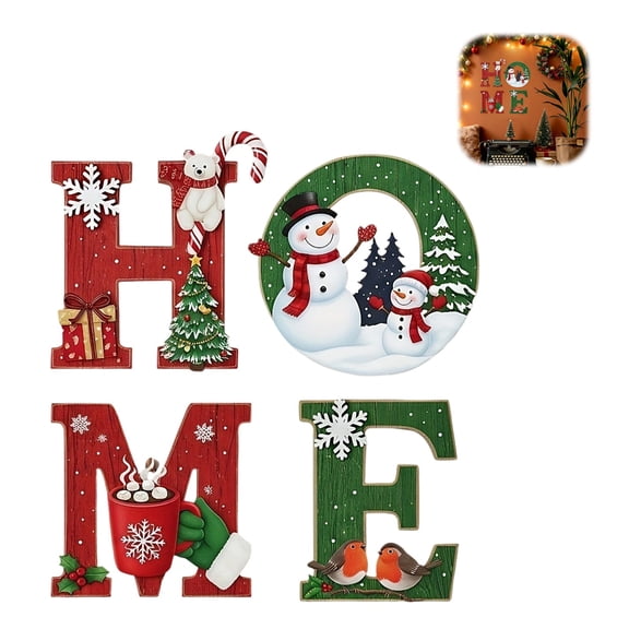 Christmas Wall Decor, Christmas Theme Home Letter Ornament Set, New Year Home Wall Decor, Wall Art Rustic Farmhouse, Wooden Sign Letters Hanging Decorations for Living Room Shelf Mantel Windowsill,D