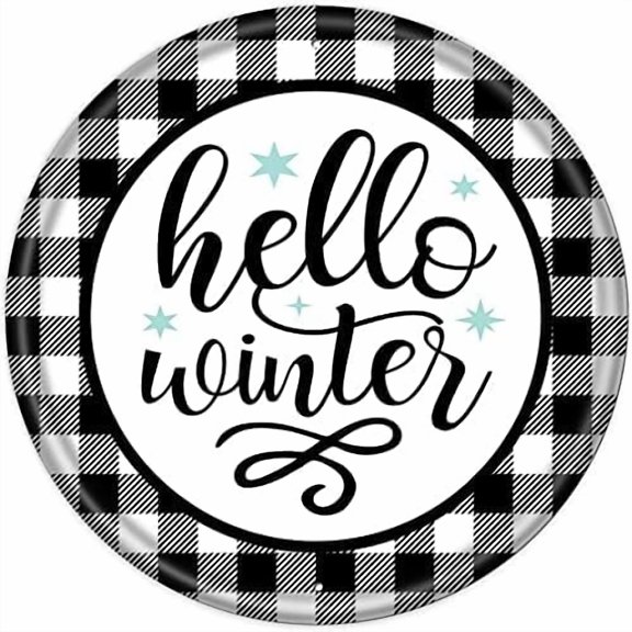 Christmas Wall Decor Round Metal Tin Sign Christmas Wreath Sign Hello Winter Round Door Hanging Wall Decoration Bar Home Round 12x8 Inches