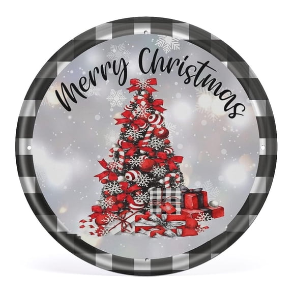 Christmas Wall Decor Round Round Metal Tin Sign Christmas Wreath Sign Merry Christmas Holiday Door Hanging Wreath Center Wall Decoration Bar Home Round 8"x8"
