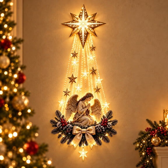 Christmas Wall Decor Wooden Wall Art Hanging Decoration Festive Holiday Angel Wall Decor for Living Room Bedroom Entryway Fireplace