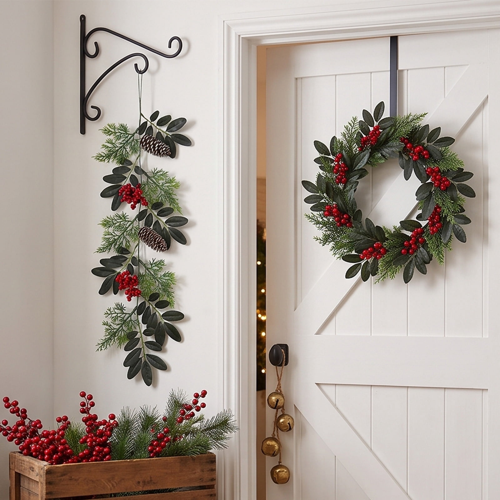 Christmas Wall Hanging Artificial Holiday Decor Plastic Faux Foliage ...