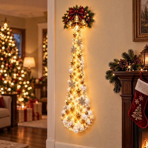 Christmas Wall Lights, Christmas Magic Trail Wall Light, 3D LED Cascading Hanging Decoration, Indoor Holiday Wall Decor for Living Room Doorway Mantel (Bell)