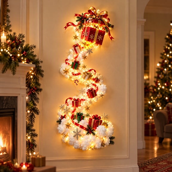 Christmas Wall Lights, Christmas Magic Trail Wall Light, 3D LED Cascading Hanging Decoration, Indoor Holiday Wall Decor for Living Room Doorway Mantel (Gift box)