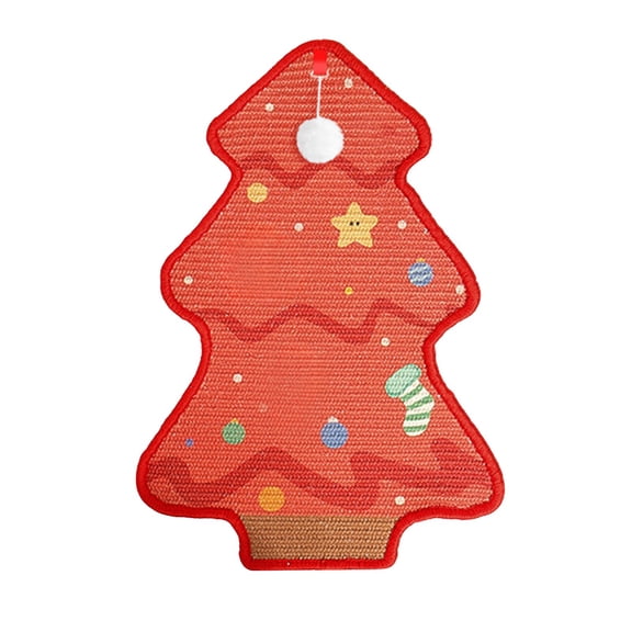 Christmas Wall-Mounted Cat Scratching Board – Sisal Tree Design with Red & Green Festive Patterns, Vertical Cat Toy for Wall or Door Decoration