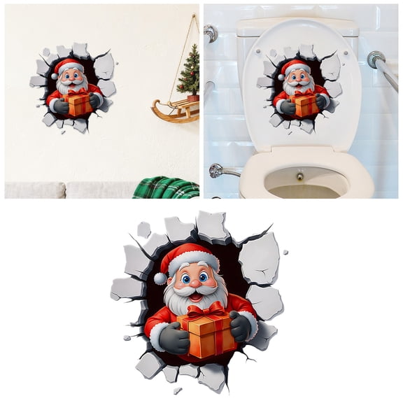 Christmas Wall Sticker - Large 3D Santa Wall Decals Door Stickers Removable Winter Holiday Xmas Break Through Walls for Window Refrigerator Deco