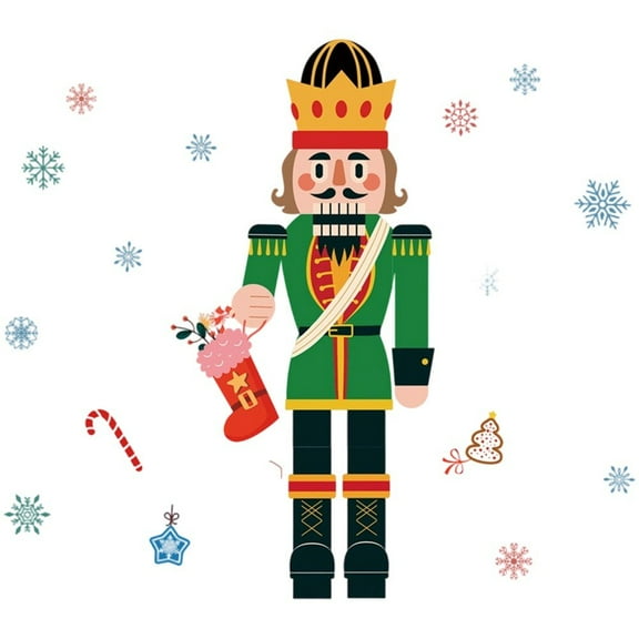 Christmas Wall Stickers Self-Adhesive Nutcracker Soldiers Christmas Window Clings Snowflake Nutcrackers Xmas Stickers for Home Fridge and Holiday Party