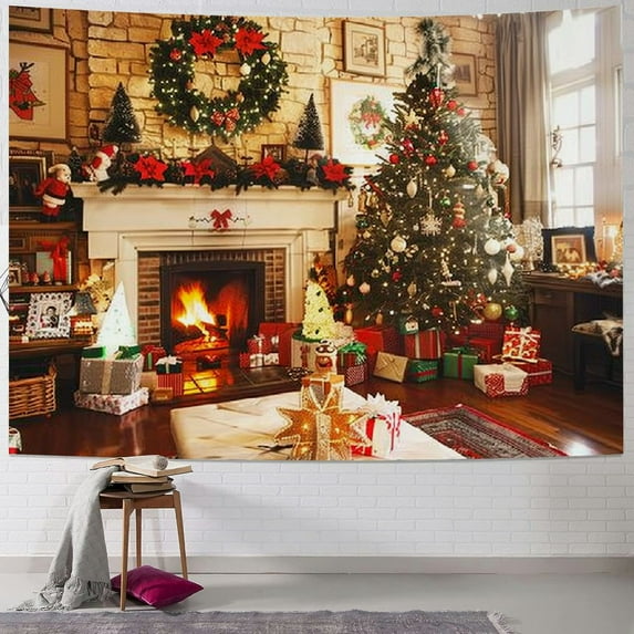 Christmas Wall Tapestry Fireplace Stocking Tapestries Tree Gift Box Tapestry Snow Man Reindeer Tapestry Colorful Backdrop Tapestry for Bedroom Aesthetic ,Multiple specifications