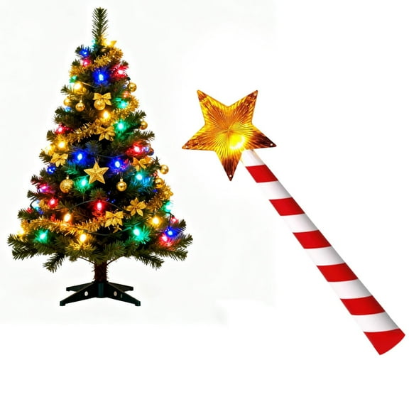 Christmas Wand Tree-shaped Light Controller, Red And White Striped Star, Glowing Christmas Decoration, Christmas Tree Light Control Wand