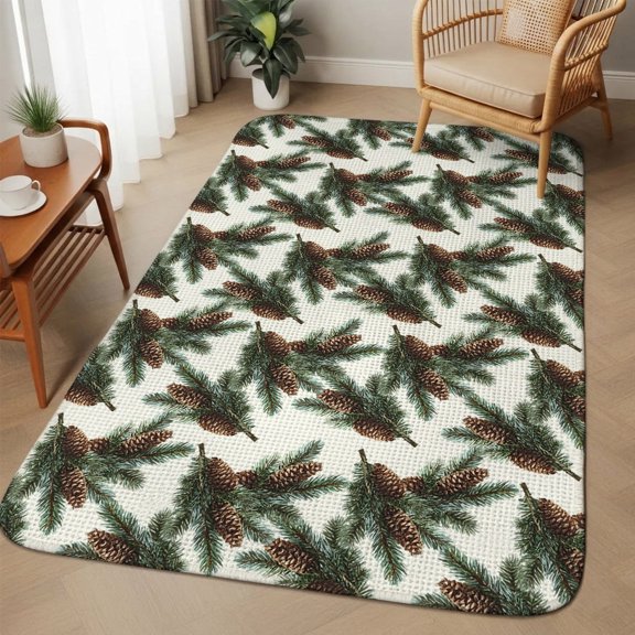 Christmas Washable Area Rugs for Living Room Bedroom, Large Non Slip Indoor Floor Carpet Absorbent Low Pile Xmas Pine Cones Botanical Door Mat Rugs for Bathroom Entryway 63"x90.6"