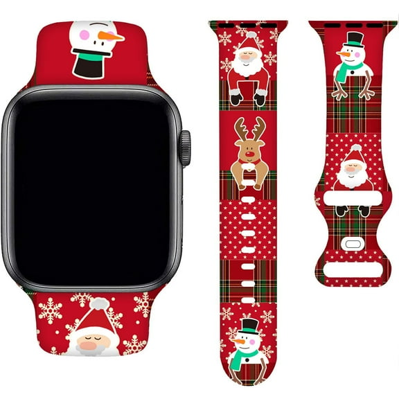 Christmas Watch Band Compatible with Apple Watch 38mm 40mm 41 mm 42mm 44mm 45mm, Soft Silicone Cute Fadeless Strap Bands for iWatch Series 7,Series 6,Series 4, Series 3, Series 2, Series 5 Women Men