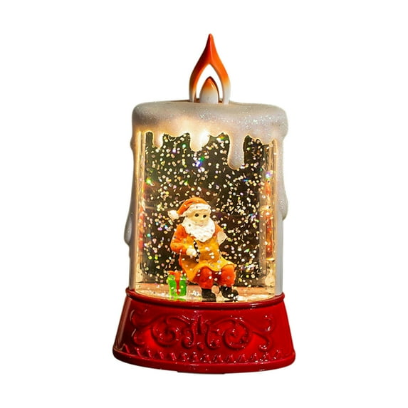 Christmas Water-Filled Candle Lantern Night Light with LED Glow Red Vintage Snow Effect Lamp for Holiday Desktop Decor Gift for Seniors Home Bedroom Living Room Decoration