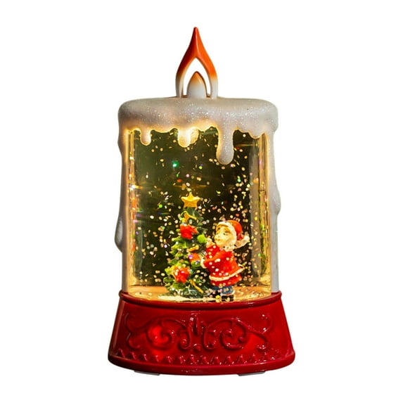 Christmas Water-Filled Candle Lantern Night Light with LED Glow Red Vintage Snow Effect Lamp for Holiday Desktop Decor Gift for Seniors Home Bedroom Living Room Decoration
