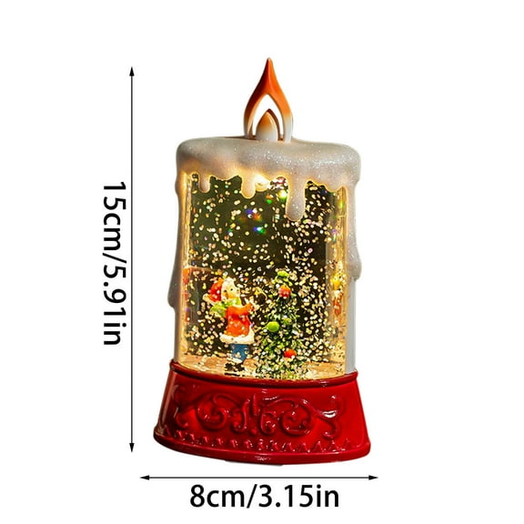 Christmas Water Filled LED Candle Lantern with Flowing Snowflake Effect, Battery Operated Flameless Tabletop Decor for Home, Holiday, and Gift Giving