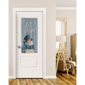 Christmas Watercolor, Blackout Curtains, French Door Curtains for Door Window, Dusty Blue Snowman Snowflake Privacy Drapery for Patio/Sidelight Doors, 1 Panel with Tieback, 25 x 40 Inches