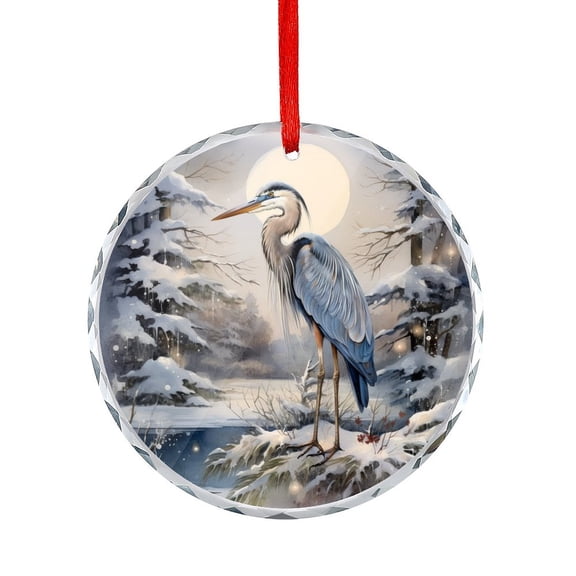 Christmas Watercolor Great Blue Heron Christmas Ornament Blue Heron Glass Round Christmas Ornament Appreciation Gift for Xmas Friend Bestie Nurse Teacher Mentor Boss Coworker