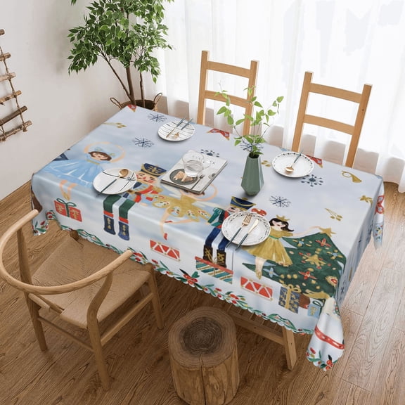 Christmas Watercolor Nutcracker Xmas Cartoon Tablecloth 50x70 Inch, Washable Waterproof Rectangular Table Cover for Party Picnic Dinner Decor