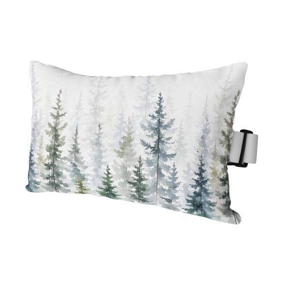 Christmas Watercolor Pine Trees Outdoor Pillow for Chaise Lounge Chair,Rustic Foggy Forest Waterproof Headrest Lumbar Pillows with Insert&Elastic Strap for Patio Pool Garden Chairs Decor,1 Pack
