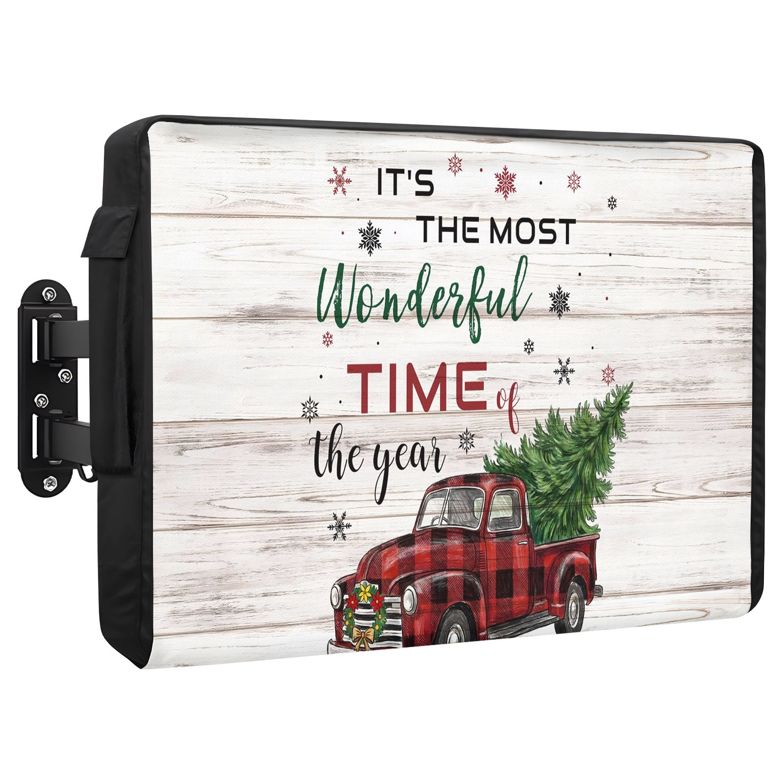 Christmas Waterproof Outdoor TV Cover, Red Black Plaid Truck Tree ...
