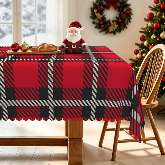 Christmas Waterproof Rectangular Tablecloth,60x102 Inch,Red Plaid Pattern Table Cover For Kitchen Dinning Party Decor