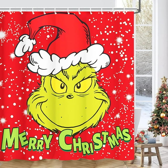 Christmas Waterproof Shower Curtain for Bathroom: Winter Xmas Farmhouse Holiday Decor, 72x72 Inches, Weighted Hem with 12 Hooks for Bathtub Decoration