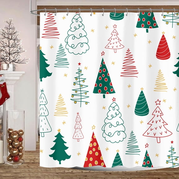 Christmas Waterproof Polyester Shower Curtain with 12 hooks,72"x72"