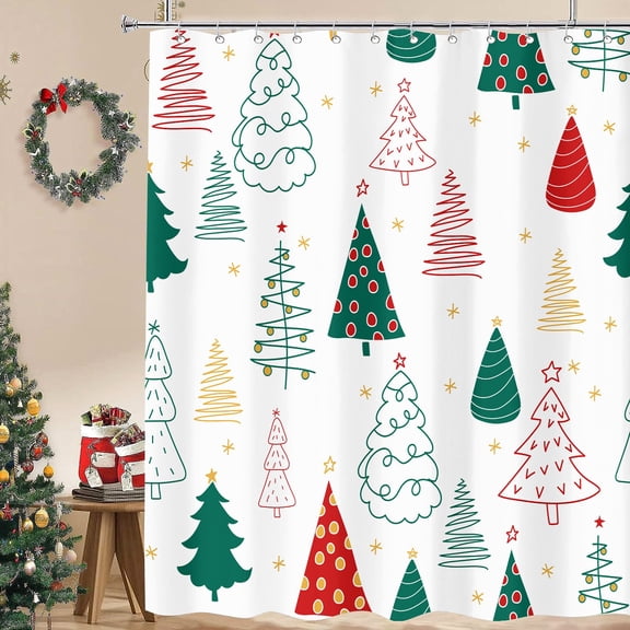 Christmas Waterproof Polyester Shower Curtain with 12 hooks,72"x72"