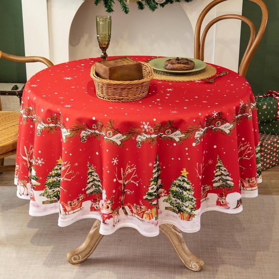 Christmas Waterproof Tablecloth Red Holiday Table Cover with Santa — free download