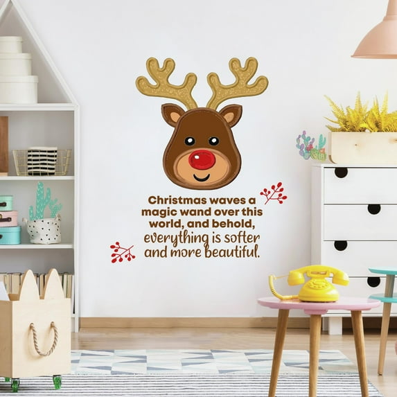 Christmas Waves Reindeer Life Quote Cartoon Quotes Decors Wall Sticker Art Design Decal for Girls Boys Kids Room Bedroom Nursery Kindergarten Home Decor Stickers Wall Art Vinyl Decoration (10x8 inch)