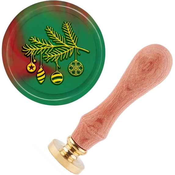 Christmas Wax Seal Stamp Pine Cones Sealing Wax Stamp Branch Bell Retro 25mm Wax Seal Removable Brass Head Wood Handle for Xmas Party DIY Invitation Envelope Greeting Card Letter Holiday