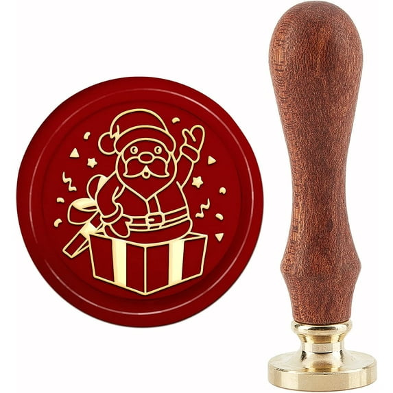 Christmas Wax Seal Stamp Santa Claus Sealing Wax Stamps Surprise Gift 30mm Retro Vintage Removable Brass Stamp Head with Wood Handle for Wedding Invitations Xmas Thanksgiving Gift Packing