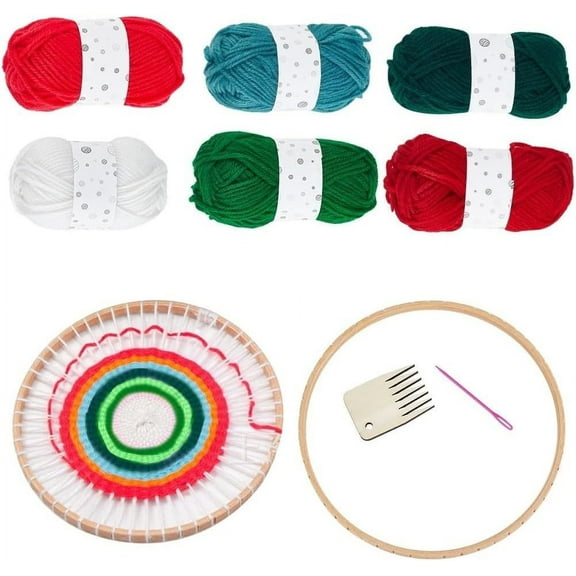 Christmas Weaving Loom Kit Loom Knitting Kit Xmas Red Green Complete Beginner Starter Step-By-Step Video Tutorial Learn Wood Loom Frame Comb Crochet Needle Kits