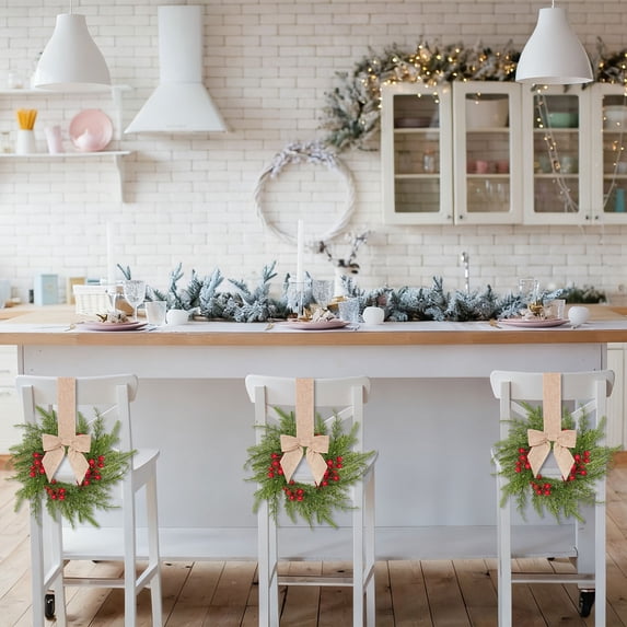 Christmas Wedding Table Wreath 1pc, 10.6 Inch Small Artificial Greenery Centerpiece Accent for Dining Table, Chair, Window, Fireplace, Cabinet and Rustic Event Decor