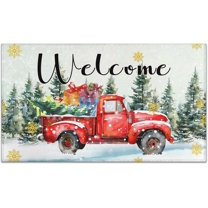 Christmas Welcome Door Mat Outdoor, Christmas Decorations for Home Non-Slip Truck Merry Christmas Doormat Low Profile Holiday Rug Welcome Mat Indoor Outdoor Winter Xmas Decor 17 x 30 Inch