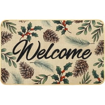 Christmas Welcome Door Mat, Winter Xmas Floor Mat Pinecone Branch Berries Decor Holiday Floor Front Door Non-Slip Doormat Switch Garden Rug for Home Bath Kitchen Decorations 17 X 30in
