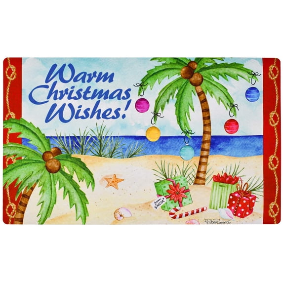 Christmas Welcome Doormat Front Door Mat, Rubber Back Non Slip Door Mat Entrance Rug Shoe Scraper 17.2" x 28.75", Low-Profile Printing Mat for Entry, Garage, Patio, High Traffic Areas (Blue Warm)