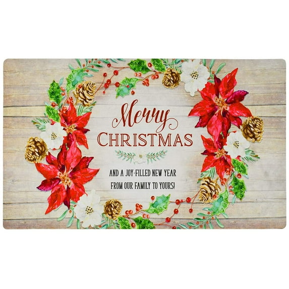 Christmas Welcome Doormat Front Door Mat, Rubber Back Non Slip Door Mat Entrance Rug Shoe Scraper 17.2" x 28.75", Low-Profile Printing Mat for Entry, Garage, Patio, High Traffic Areas (Red Merry)