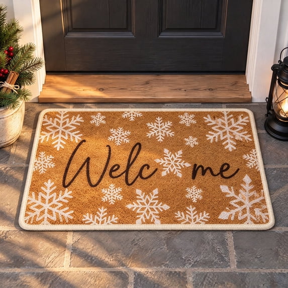 Christmas Welcome Doormat for Front Door, Winter Snowflake Door Rug, Farmhouse Non-Slip Mat for Indoor Outdoor Porch, Balcony & Home Decor, 15.7x23.6 Inches
