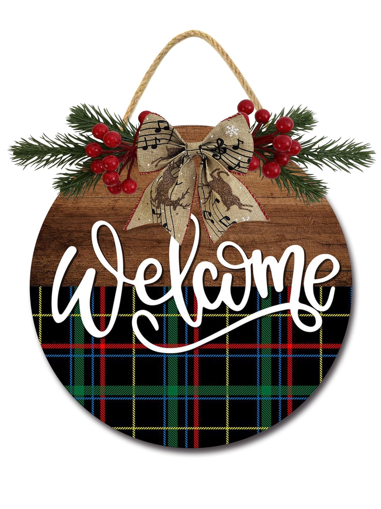 Front Door Sign Funny Wreaths Hanging Wooden Plaque Decoration Round Rustic Wood Farmhouse,  12 x 12 Inch