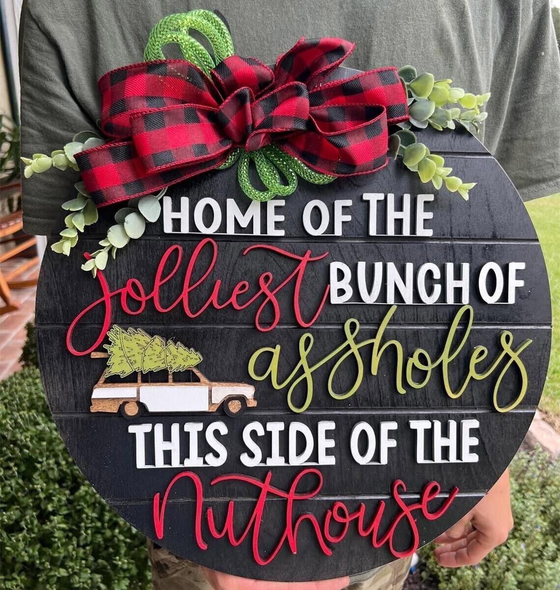 Christmas Welcome Sign for Front Door Porch Decor, Xmas Vacation Holiday Decor Wooden Door Hanger Rustic Farmhouse Home Sign 3D Text Wall Hanging Decor