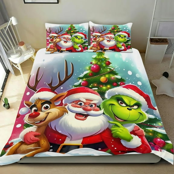 Christmas Welcome To Whoville Themed Bed Sheet Set Three Piece Set 53x79 Inches Comfortable And Skin Friendly Unique Design Creating A Star Studded Night