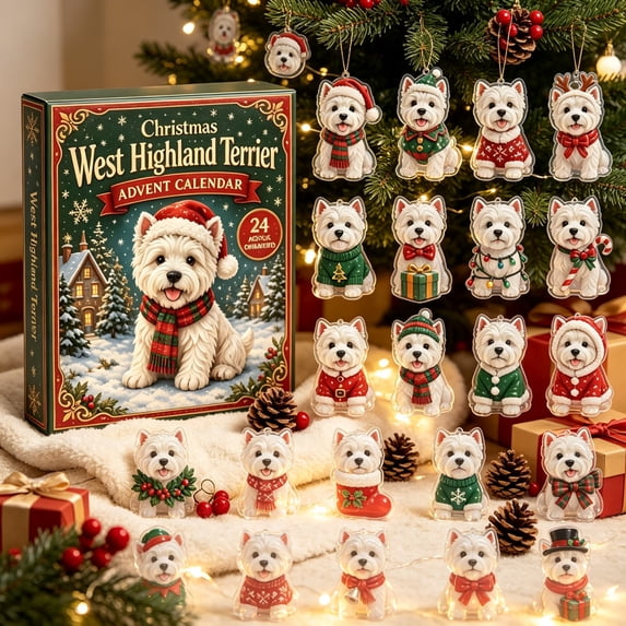 Christmas West Terrier 24 Day Countdown Calendar, Cute Christmas West Terrier Advent Calendar for Christmas, Farmhouse Style Countdown Calendar for Holiday