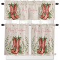 thumbnail image 1 of Christmas Western Kitchen Curtains and Valances Set, Rod Pocket Curtains Tier Farmhouse Window Curtains 24 Inch Length, Retro Rustic Cowboy Boots Leaves 3 Piece Kitchen Curtains Set, 1 of 6