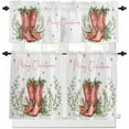 thumbnail image 1 of Christmas Western Kitchen Curtains and Valances Set, Rod Pocket Curtains Tier Farmhouse Window Curtains 36 Inch Length, Farmhouse Cowboy Boots Star Leaves 3 Piece Kitchen Curtains Set, 1 of 6