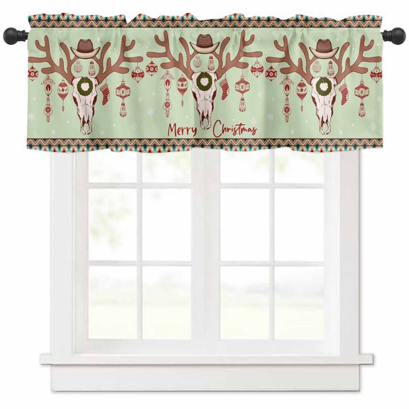 Christmas Western Valances for Windows, Deer Bones Xmas Ball Light Filtering Window Treatment Valances, Rod Pocket Small Curtains for Kitchen/Bathroom, 60"x14"