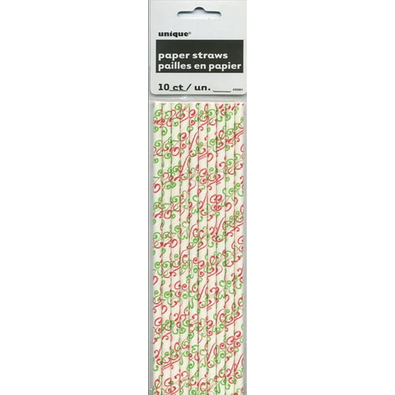 Unique Industries Christmas 'Whispers' Paper Drinking Straws, 10 Pieces