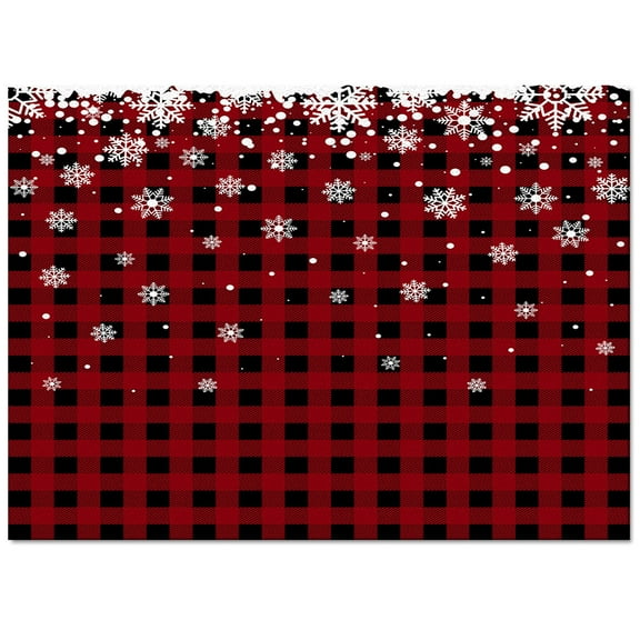 Christmas White Area Rug 5x7ft Snowflake Snow On Black and Red Plaid Non-Slip Washable Square Rugs Soft Felt Indoor Floor Mat for Bedroom Kitchen Living Room Bathroom