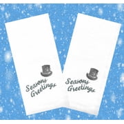 Christmas White Bath Hand Towels Embroidery Seasons Greetings 2-Pack Winter Wonder