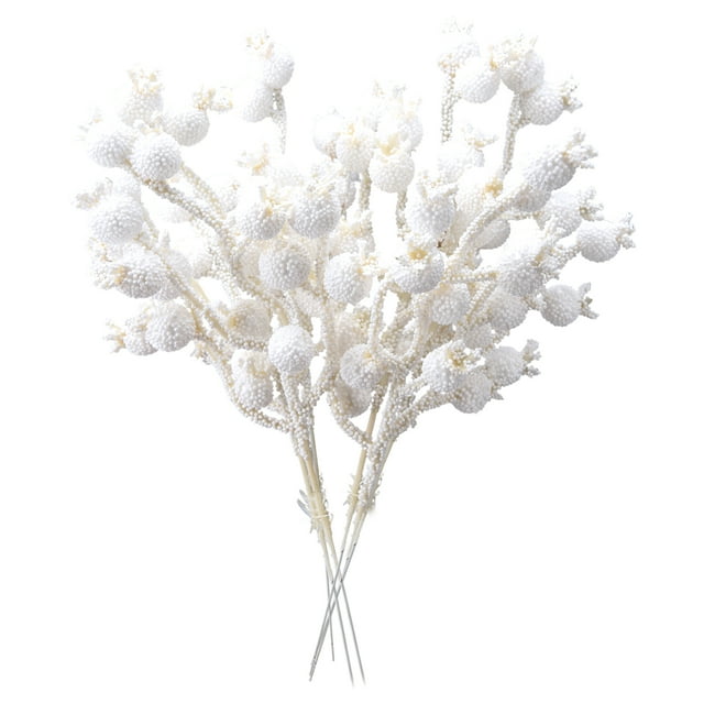 Christmas White Berries Stems, Faux White Pomegranate Berries Plants