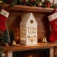 thumbnail image 1 of Christmas White Ceramic L-Shape House Decoration Miniature Village Ornament Cut-Out Window Porcelain House LED Light Compatible Mantel Table Shelf Winter Village Display Holiday Home Decor Gift, 1 of 6