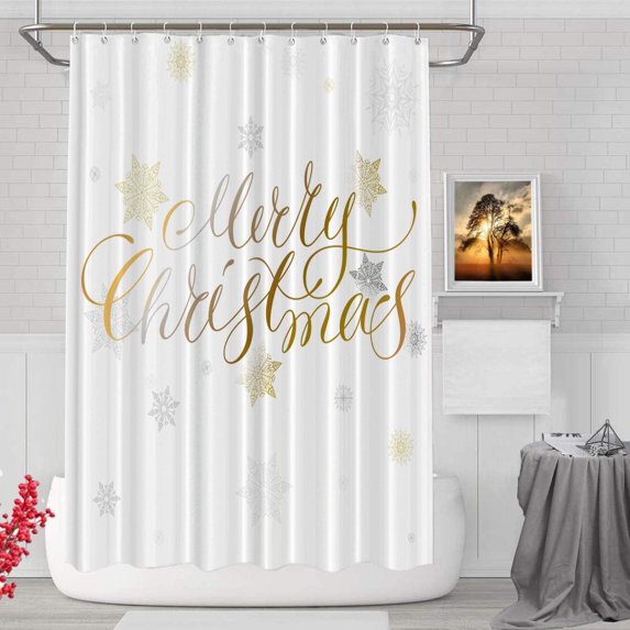 Christmas White Decorative Shower Curtain, Modern Merry Christmas Snowflake Silver GrayDecor Shower Curtain for Shower Stall Bathroom Resistant Waterpro of Standard Size 72x72 Inch
